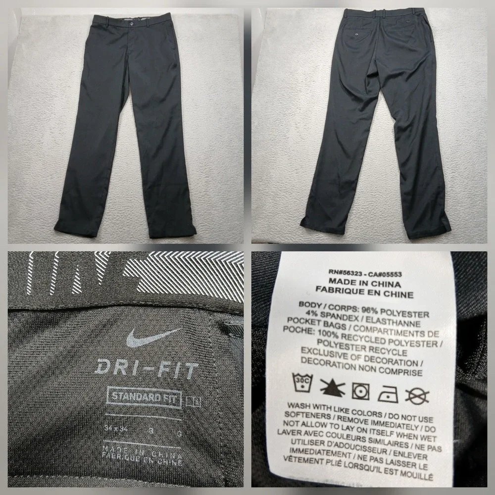 Nike Dri-FIT Standard Fit Golf‎ Pants Men 34x30 Black Stretch Polyester